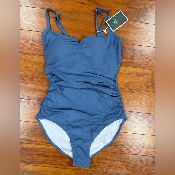 Eomenie Women's One Piece Swimsuit Tummy Control Ruched Steel Blue NWT - Picture 1 of 5
